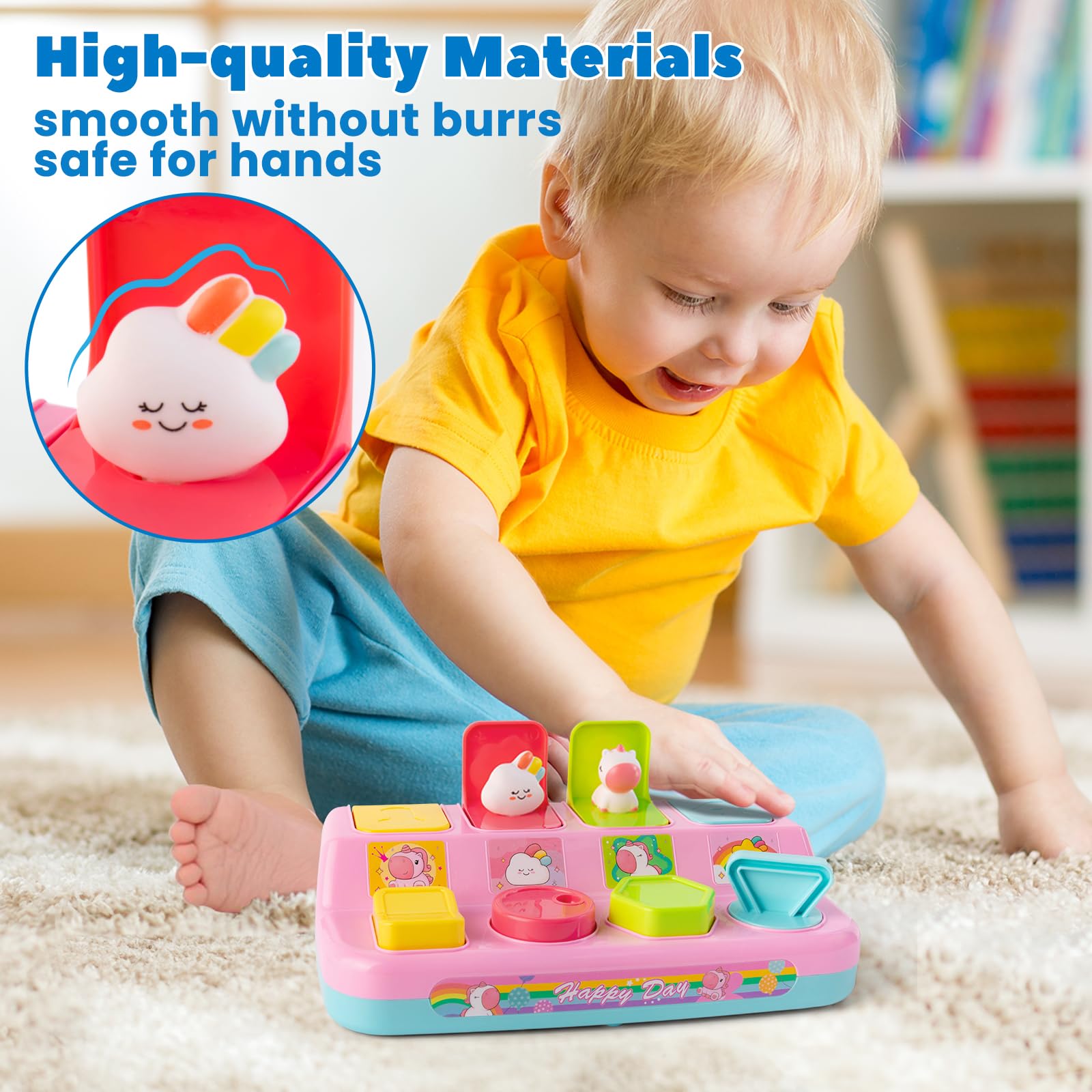 Tovol Zerky Montessori pop-up toy safe-abs-materials provides smooth edges for worry-free exploration.