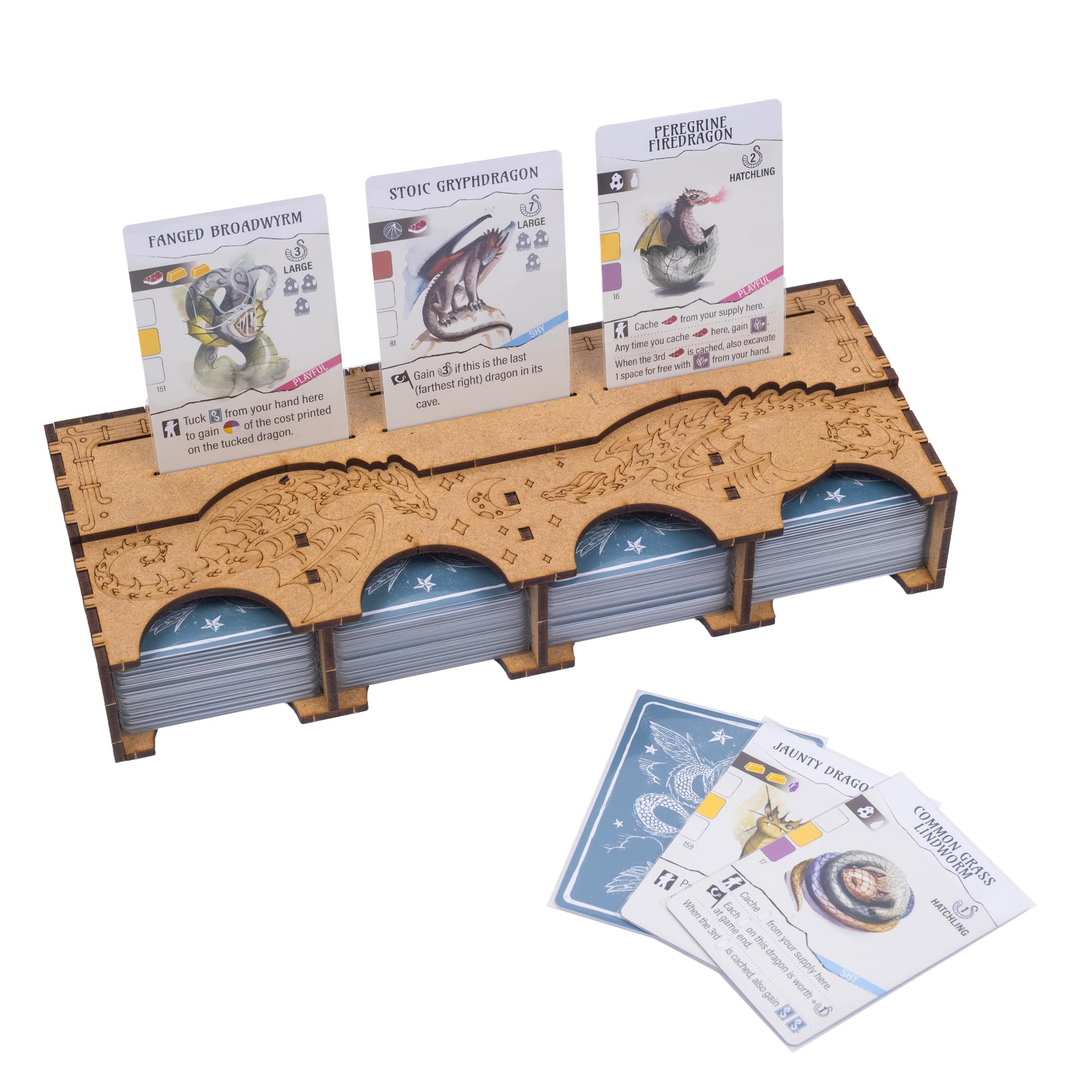 TowerRex Wyrmspan insert card holders keep sleeved cards neatly within reach.