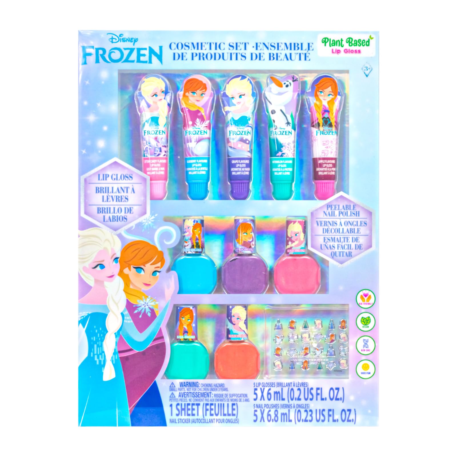 Townley Girl Disney Frozen 2 makeup set lip gloss adds playful color for pretend spa time.