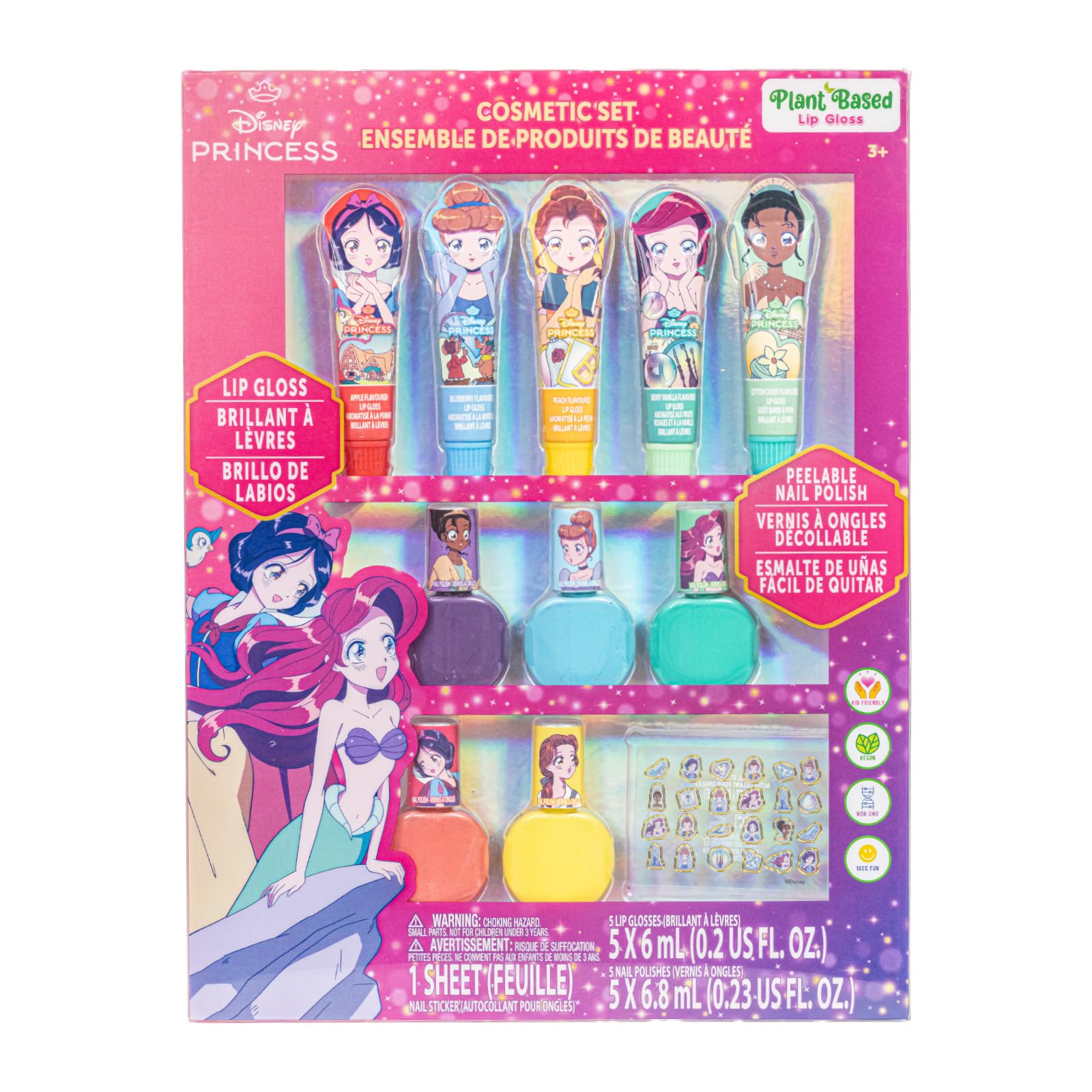 Townley Girl Disney Princess makeup set front view for pretend play with sparkling accessories