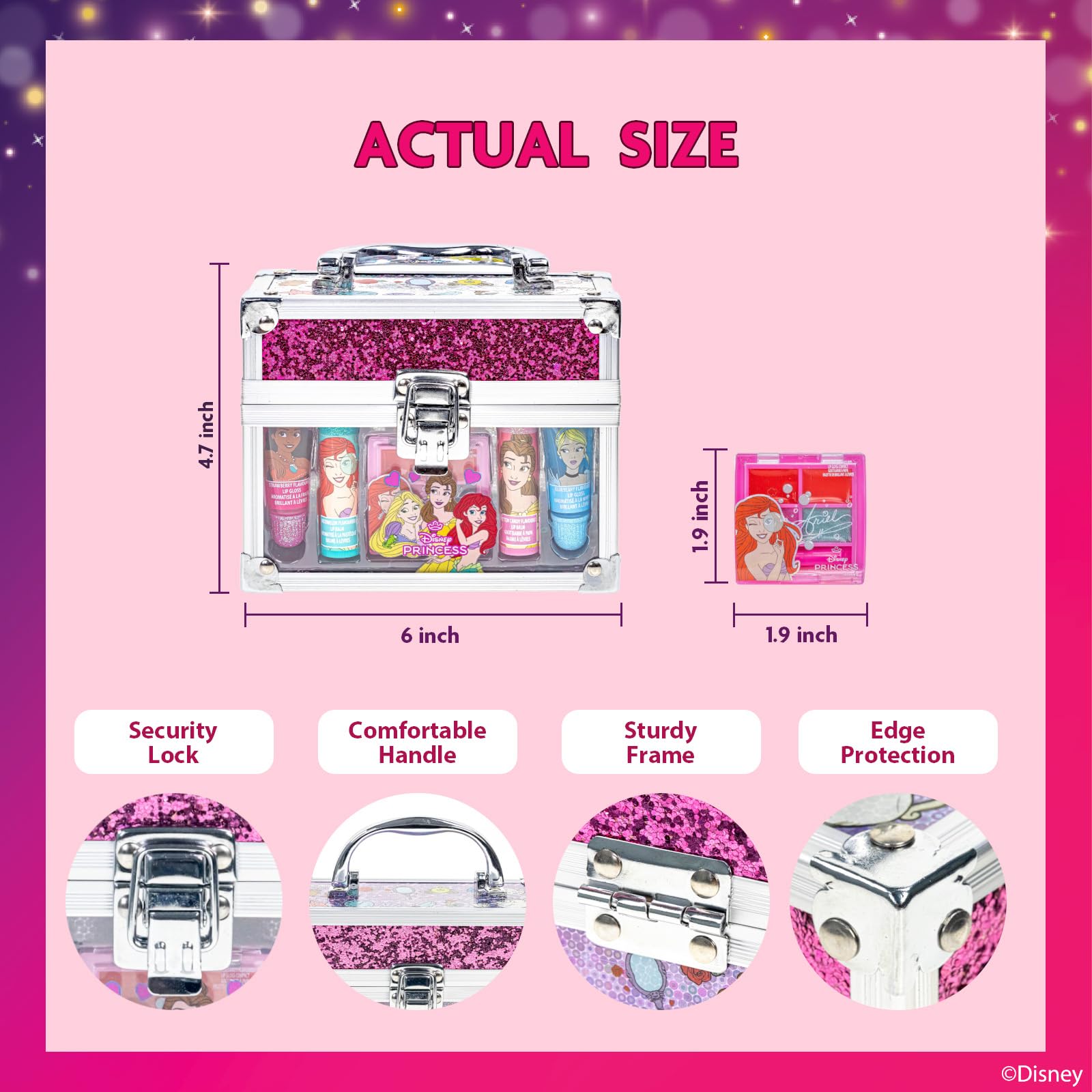 Townley Girl train case interior view showing organized makeup storage