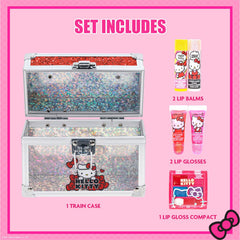 Townley Girl Hello Kitty train case front view with sparkling design