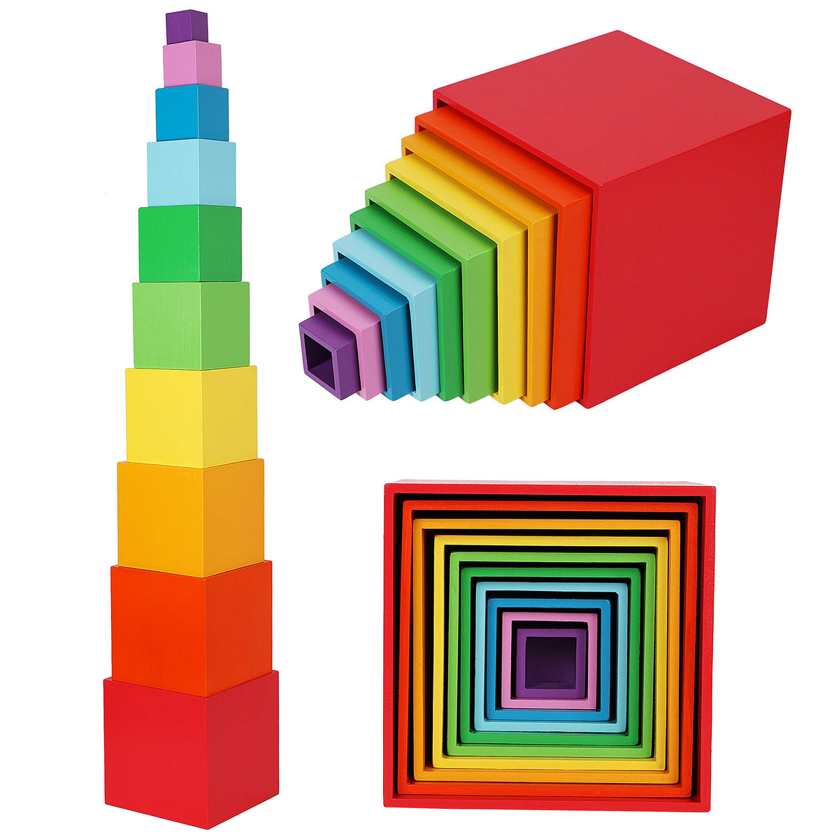 TOWO rainbow stacking boxes for color learning and stacking fun