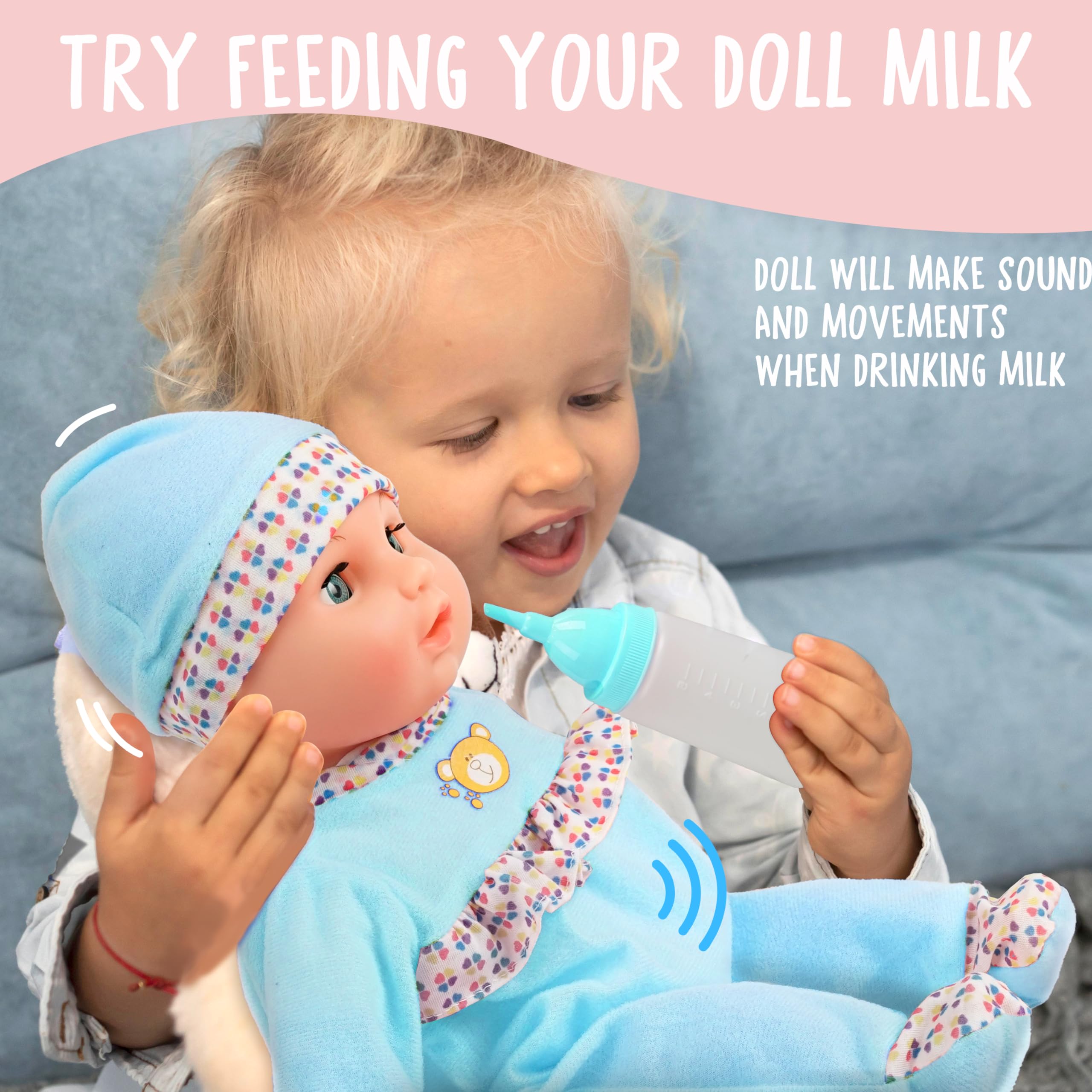 Toy Choi's doll drinks milk sound enhances realistic pretend feeding and caregiver role-play