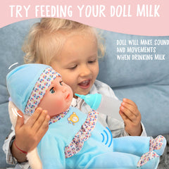 Toy Choi's doll drinks milk sound enhances realistic pretend feeding and caregiver role-play