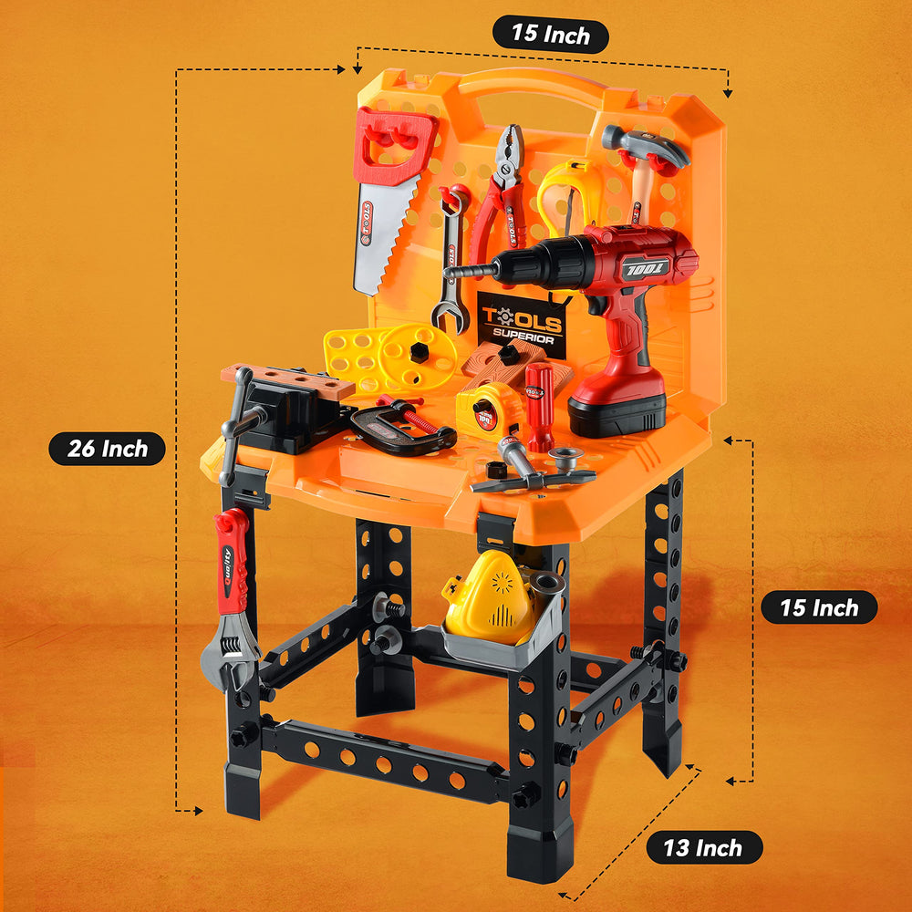 Toy Choi's tool bench uses durable ABS plastic for safe play.
