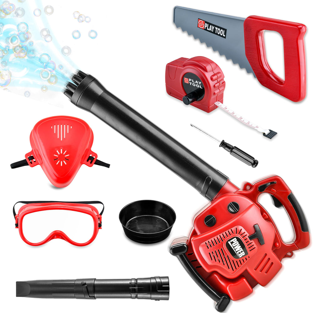 Toy Choi's bubble leaf blower in action during kids' play, delivering colorful bubbles and outdoor fun.