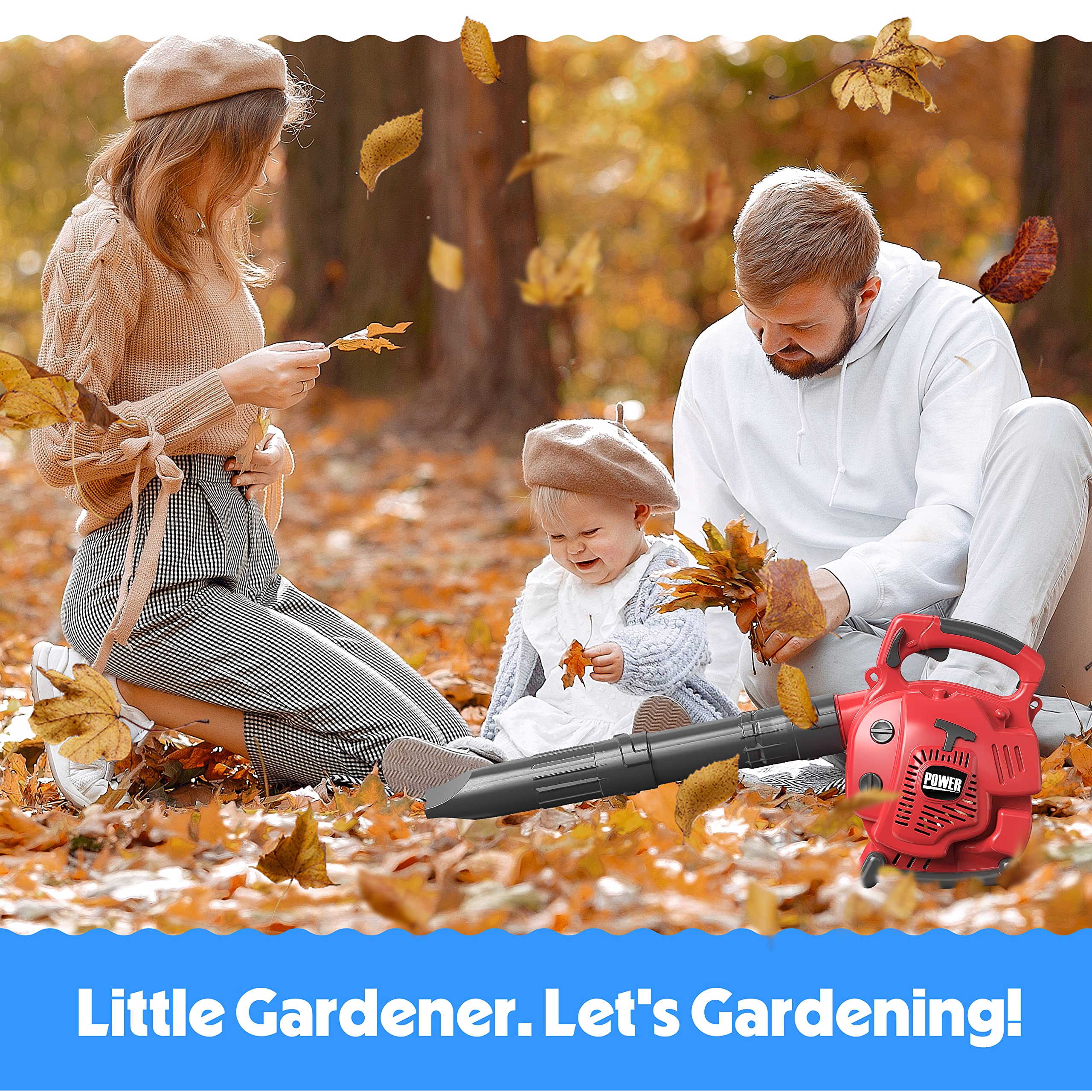 Toy Choi's Kids Leaf Blower realistic sound enhances engine-start pretend play.