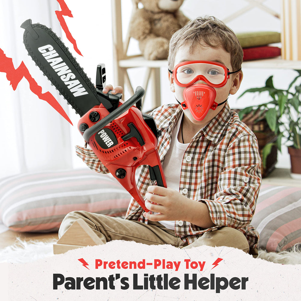 Toy Choi's chainsaw toy emits realistic starter engine sound for imagination.
