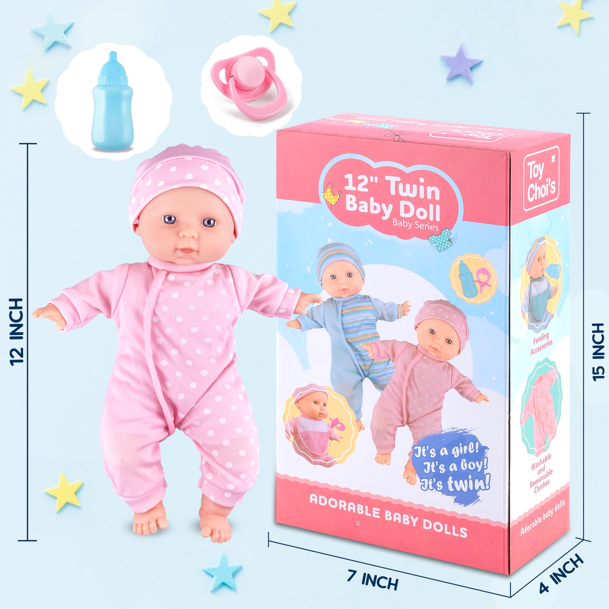 Toy Choi's twin dolls with hats and pacifier for styling options