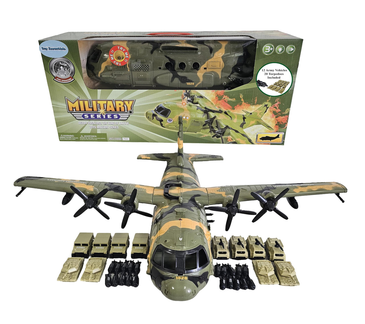 Toy Essentials C130 bomber side door opens for dramatic loading play