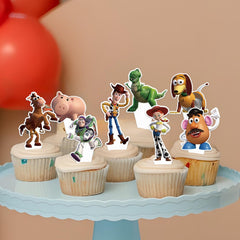 Toy Inspired Story toppers packaging with 48 count set for party planning.
