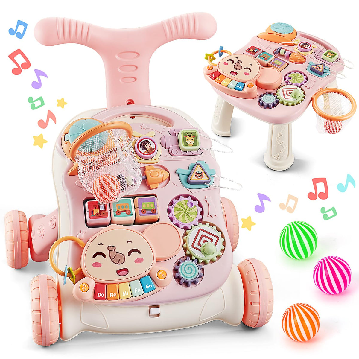 TOY Life 3-in-1 pink push walker front view supports early mobility and exploration.