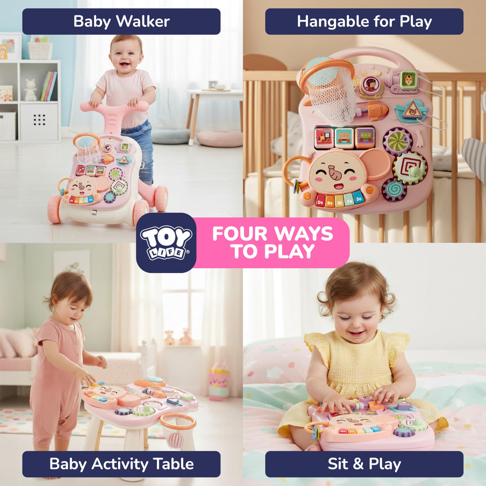 TOY Life 3-in-1 pink push walker table mode in action supports seated play and engagement.