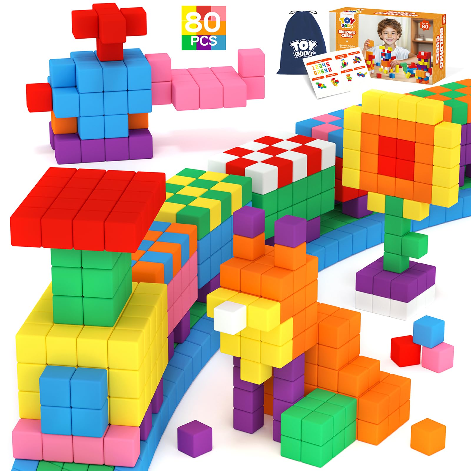 TOY Life 80PCS magnetic blocks set ready for creative 3D building.