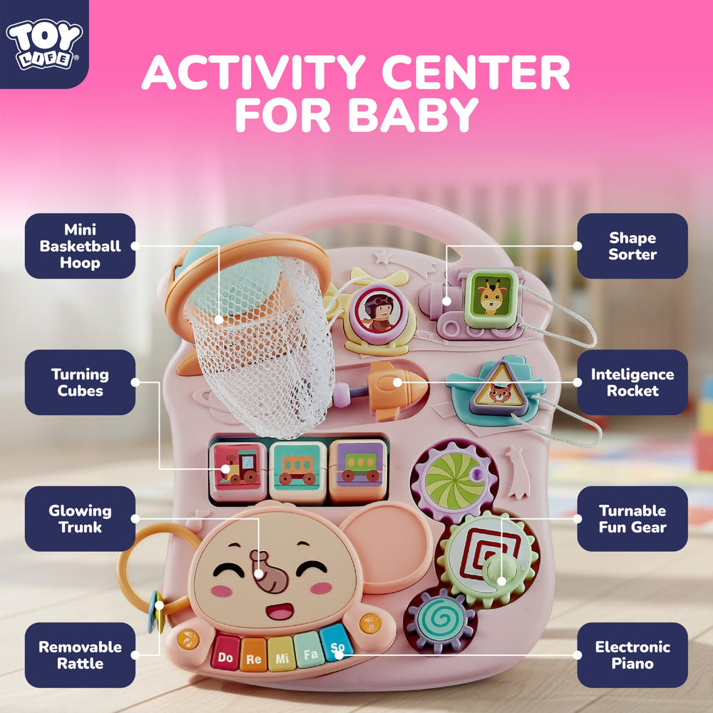 TOY Life activity center with musical panel boosts sensory exploration and hand-eye coordination.