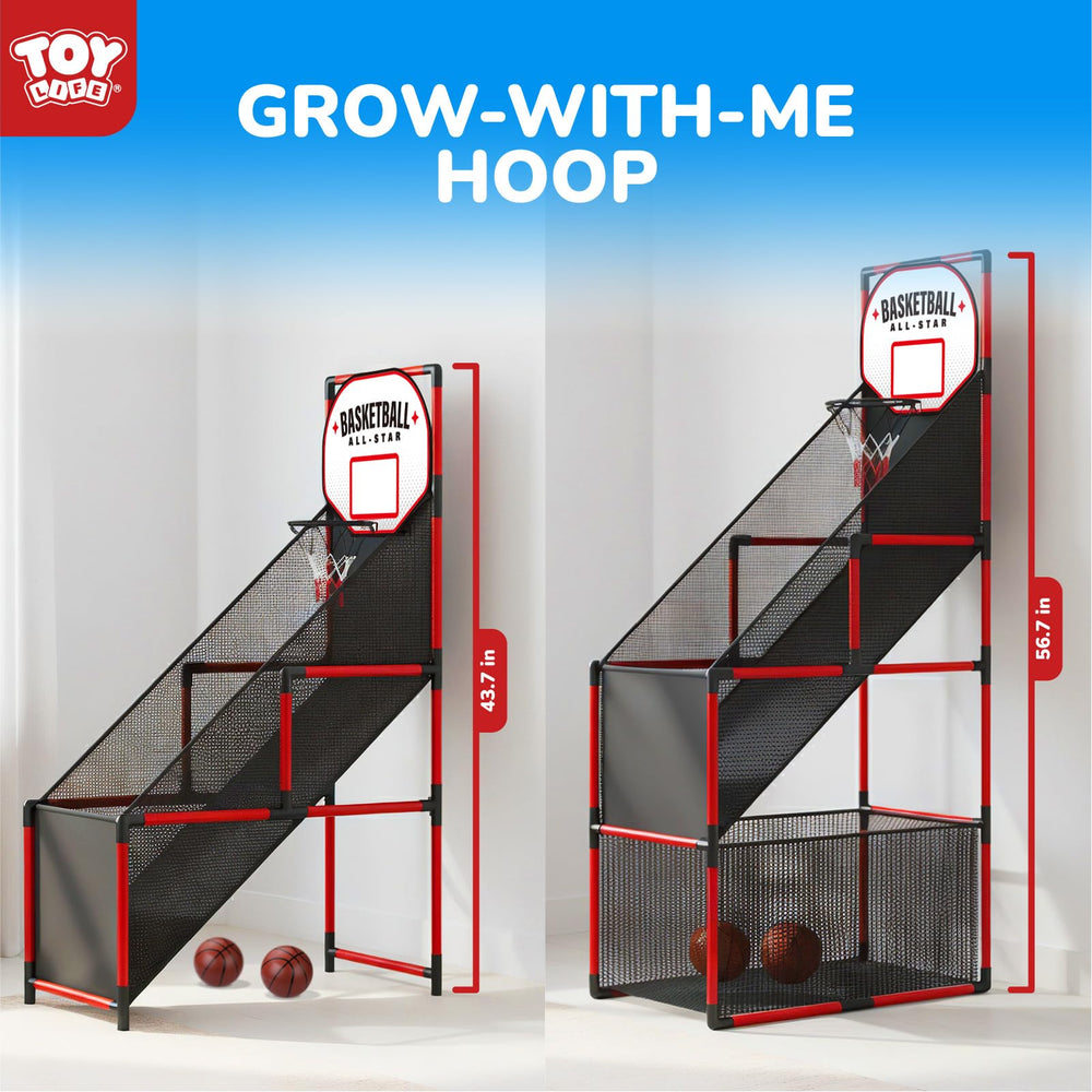 TOY Life arcade backboard and rim for immersive family arcade-style battles.