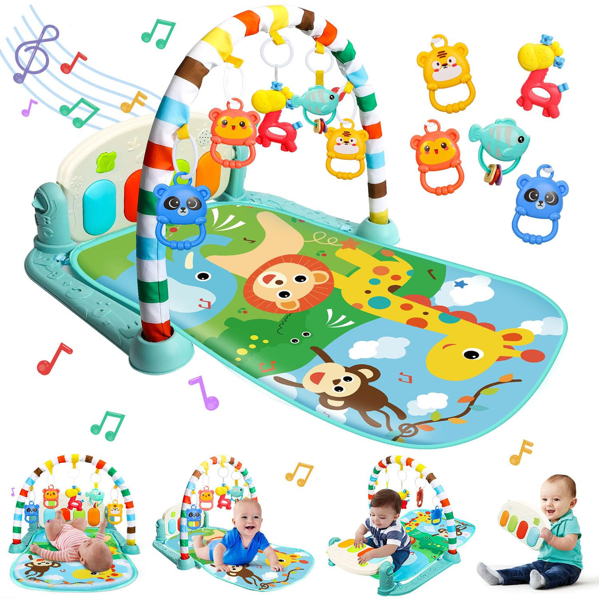 TOY Life baby play mat with musical piano for tummy time and sensory play