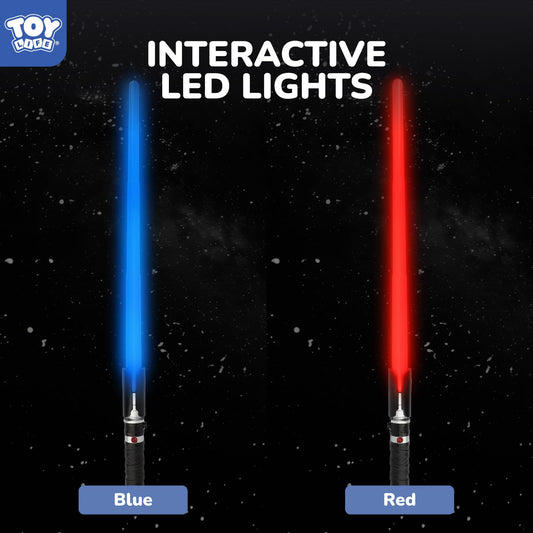 TOY Life blue and red sabers connected in dual-blade mode for immersive battles.