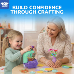 TOY Life bouquet display base showcasing finished crafts for room decor.