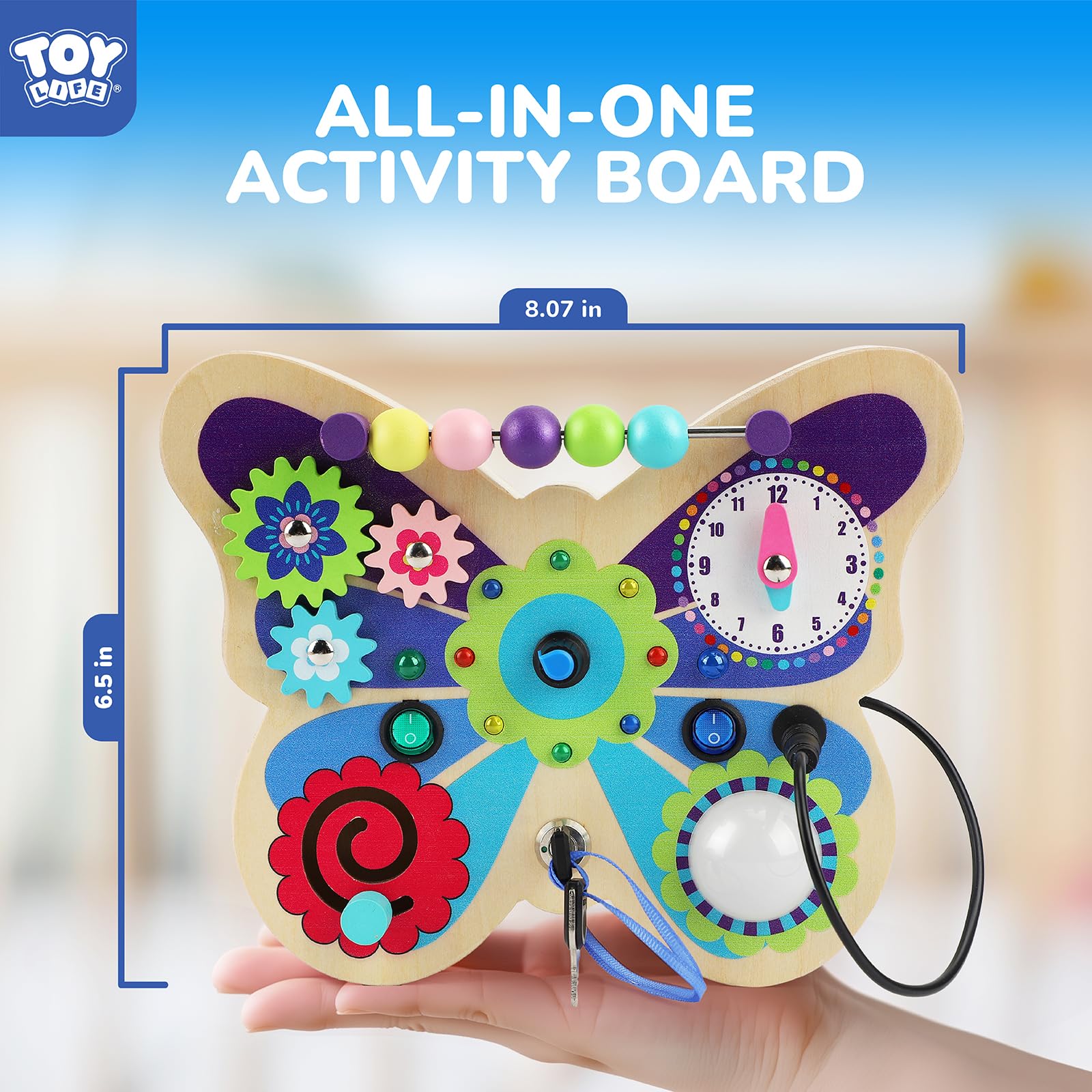 TOY Life butterfly busy board dome-light view adds engaging glow.