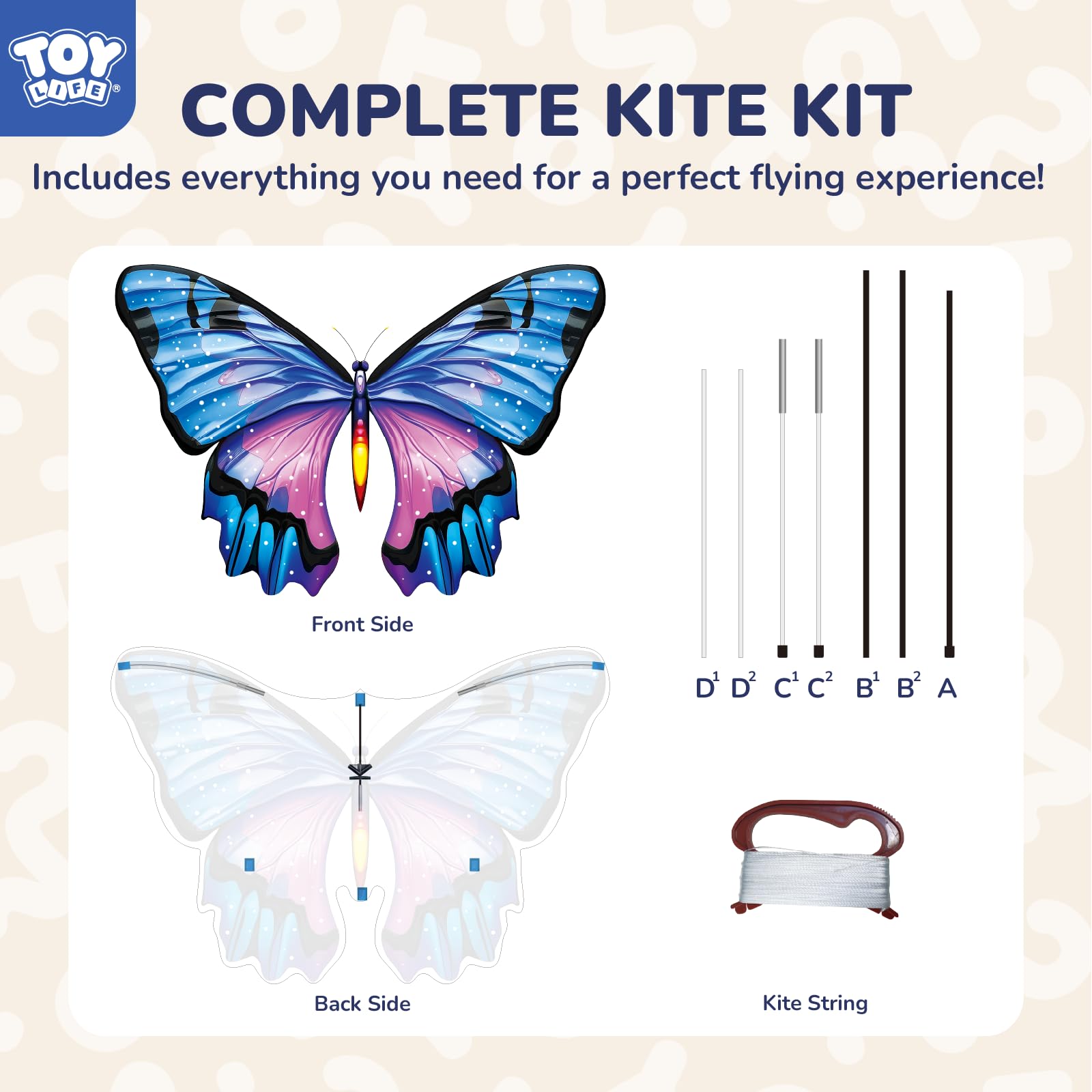 TOY Life butterfly kite with easy-grip handle for comfortable control
