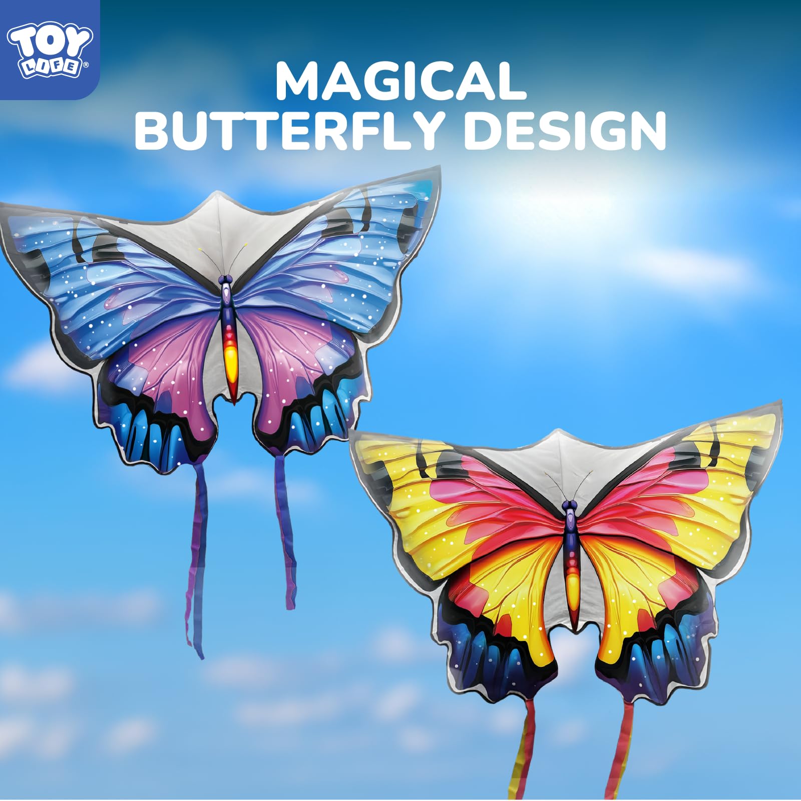 TOY Life butterfly kite fabric close-up shows ripstop durability for outdoor play.