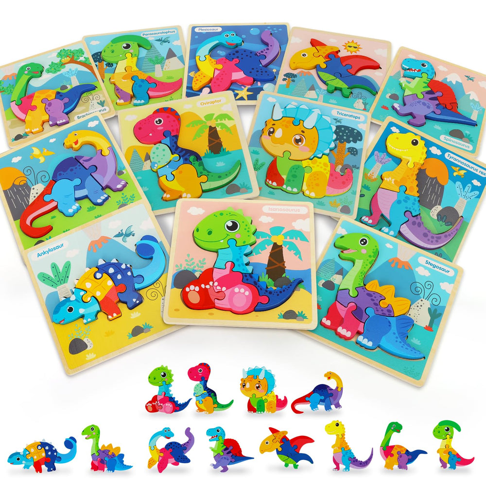 TOY Life dinosaur puzzles 12-pack front view boosts imaginative play and fine motor skills.