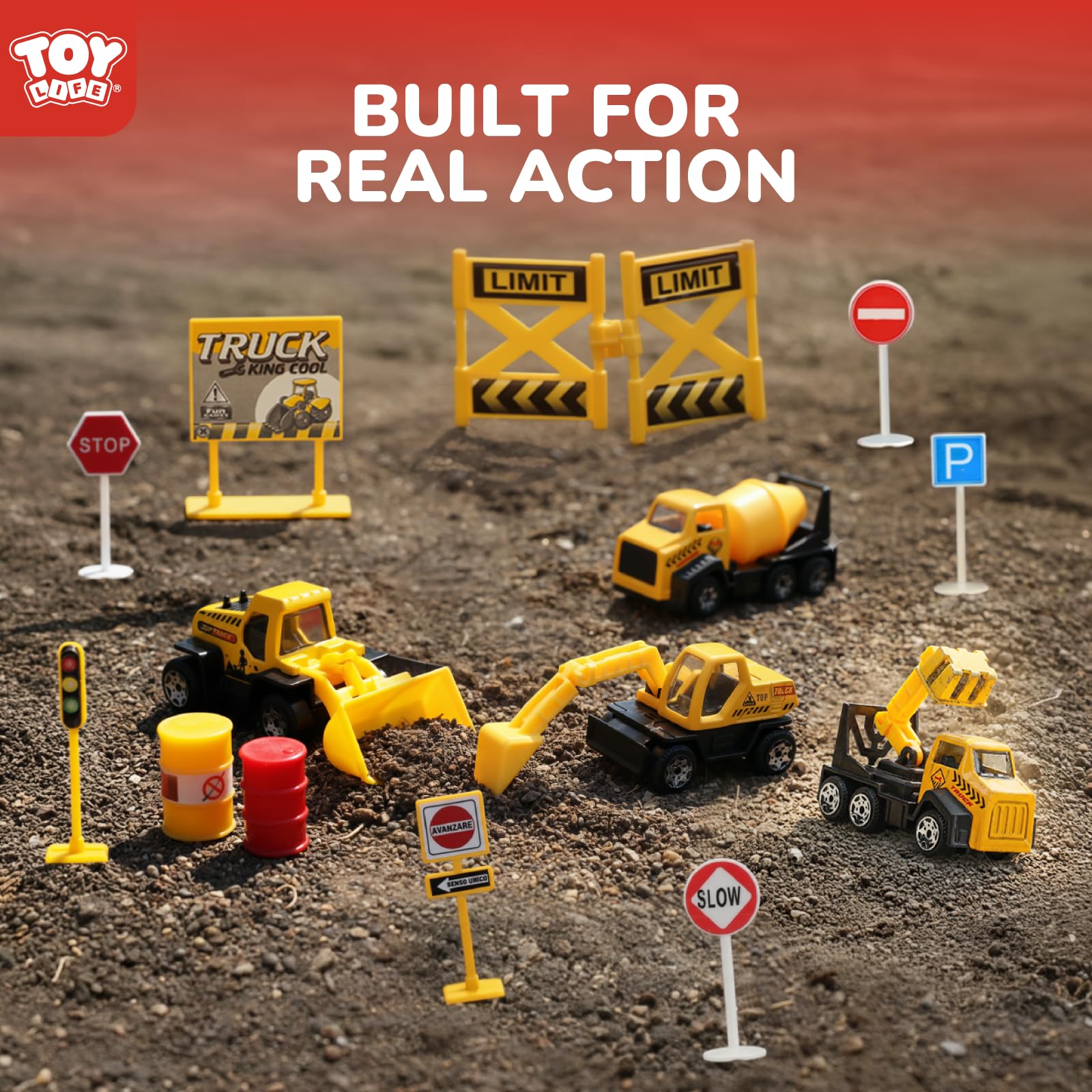 TOY Life excavator and dump truck play set encourages real-world role play and creativity