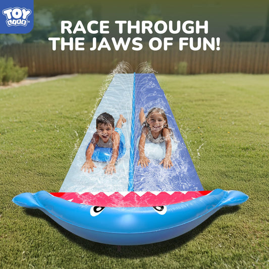TOY Life Giant Shark Water Slide jaw close-up for eye-catching backyard fun