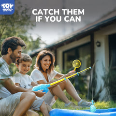 TOY Life kids playing in bath with magnetic fishing game.