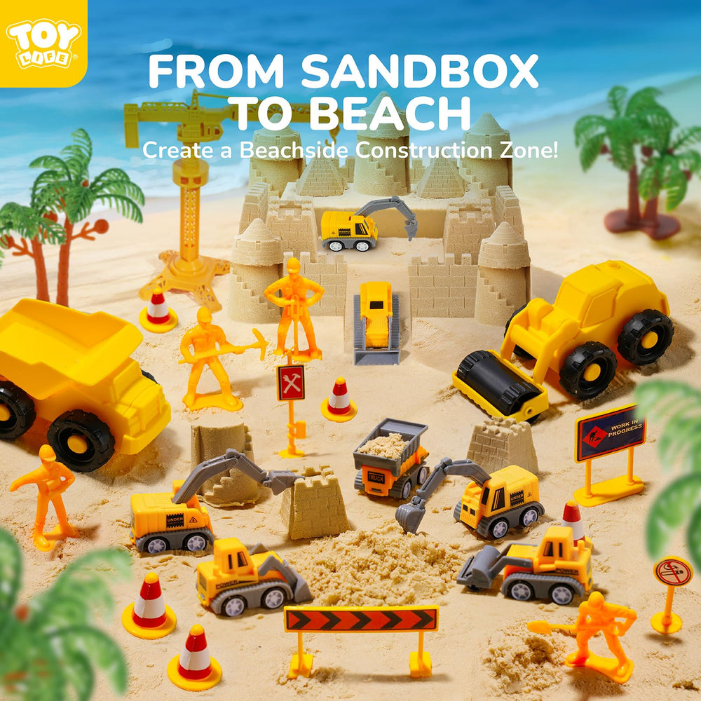 TOY Life large construction trucks for durable, immersive sand builds.