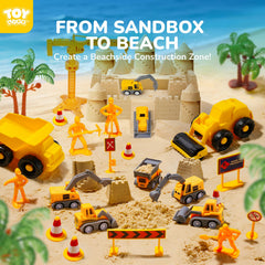 TOY Life large construction trucks for durable, immersive sand builds.