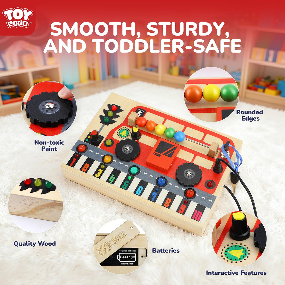 TOY Life Montessori Busy Board LED light switch encourages interactive play and focus.