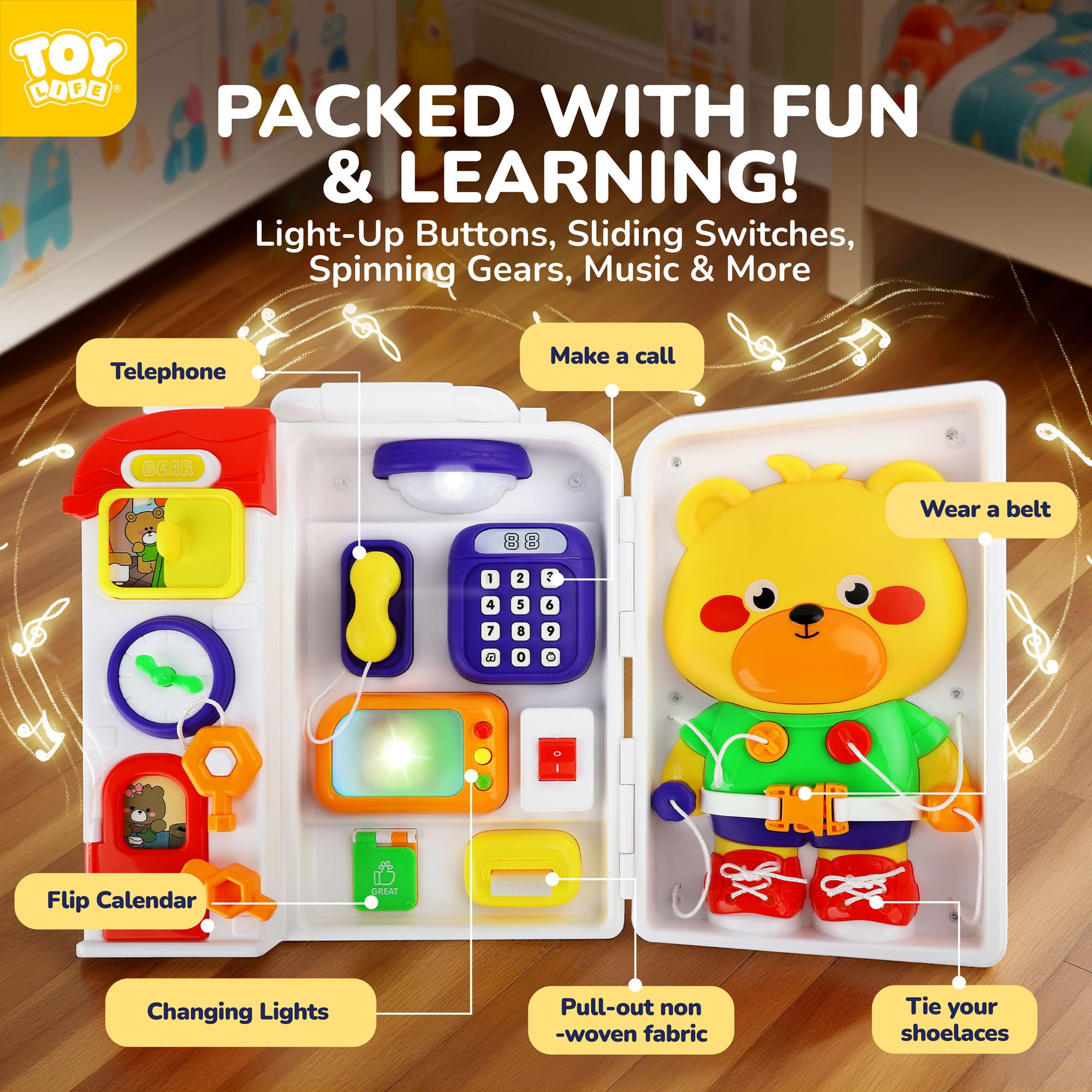 TOY Life Montessori Busy Board sensory-buttons section boosts fine motor skills