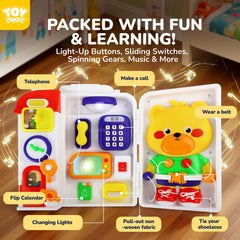 TOY Life Montessori Busy Board sensory-buttons section boosts fine motor skills