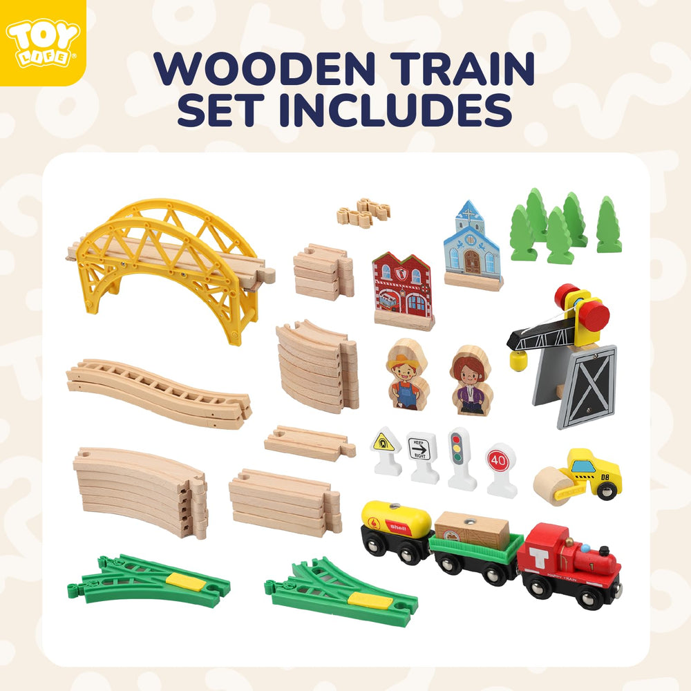 Tightly-fitting wooden train tracks meet safety standards for durable play
