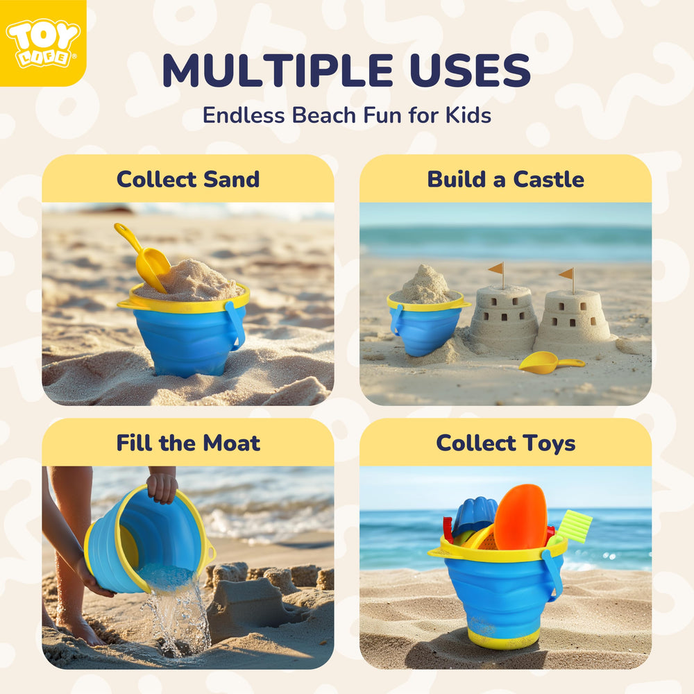 TOY Life sand shovels with foldable bucket for compact packing.