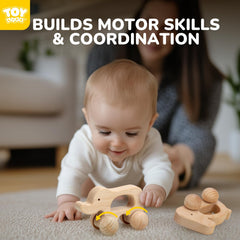 TOY Life sensory wooden car with smooth finish for exploration.
