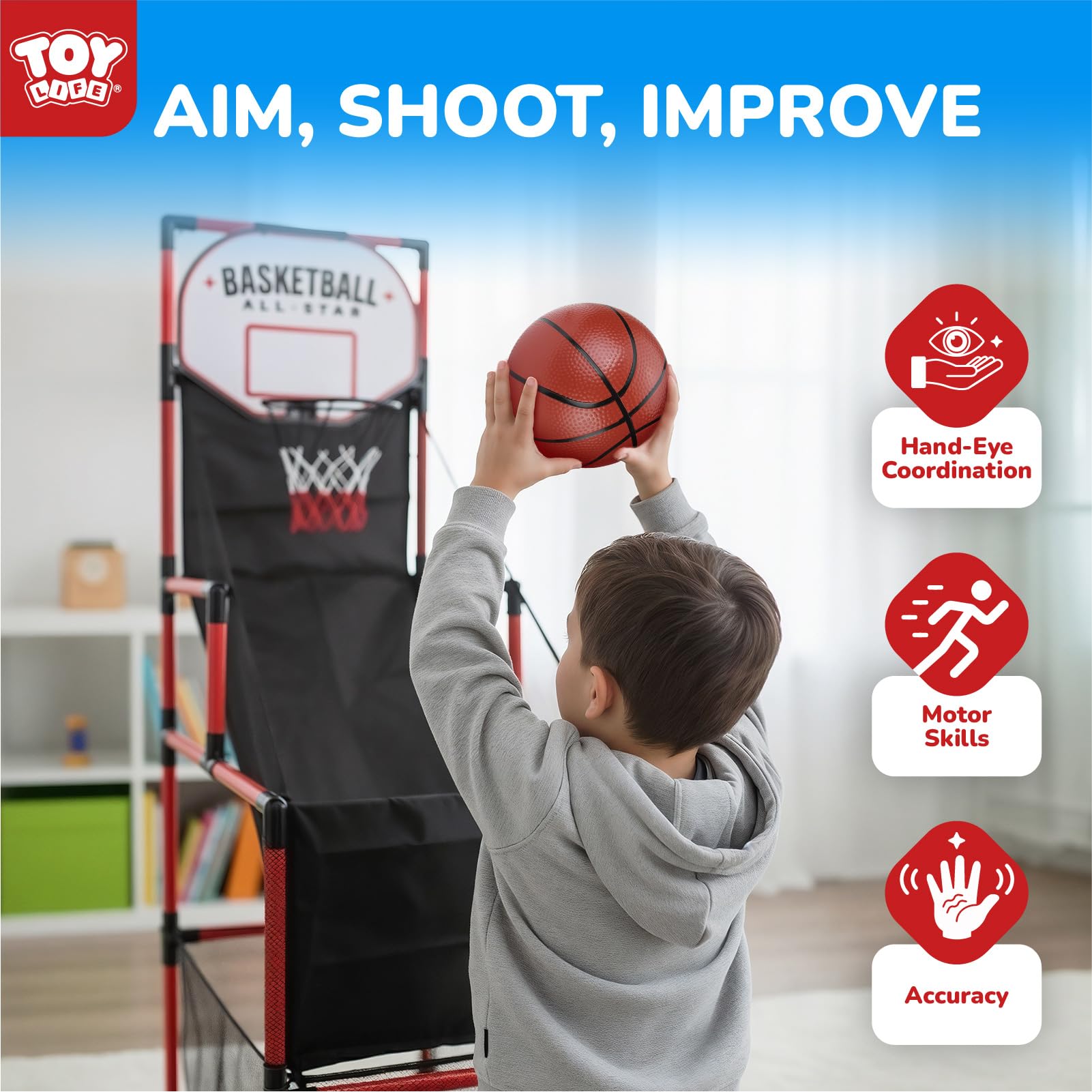 TOY Life soft PU basketballs provide safe, comfortable bounce.