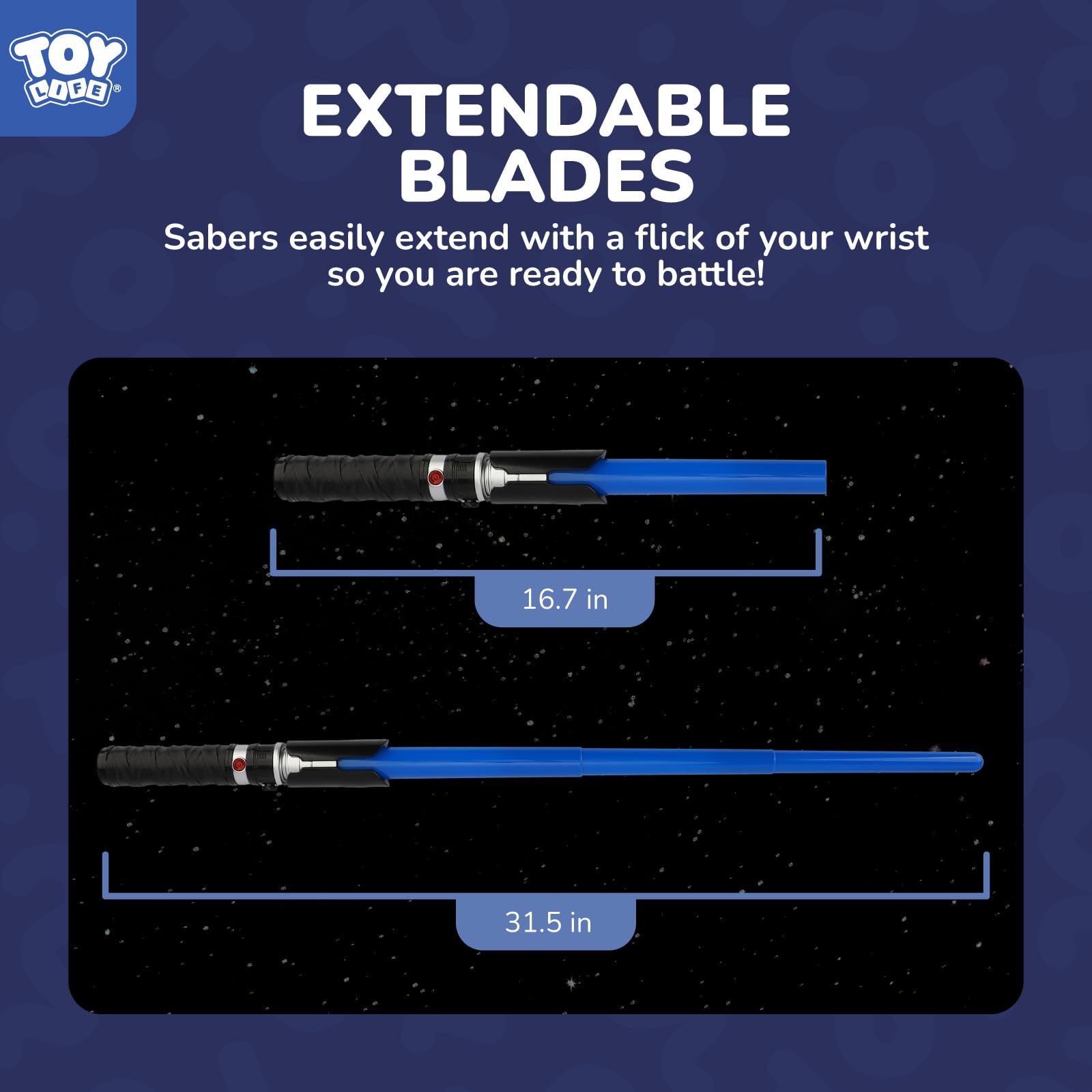 TOY Life swords held apart enable one-handed combat or balanced dual-sword action.