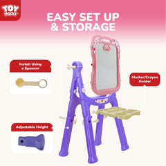 TOY Life pink adjustable-height easel with included accessories pack