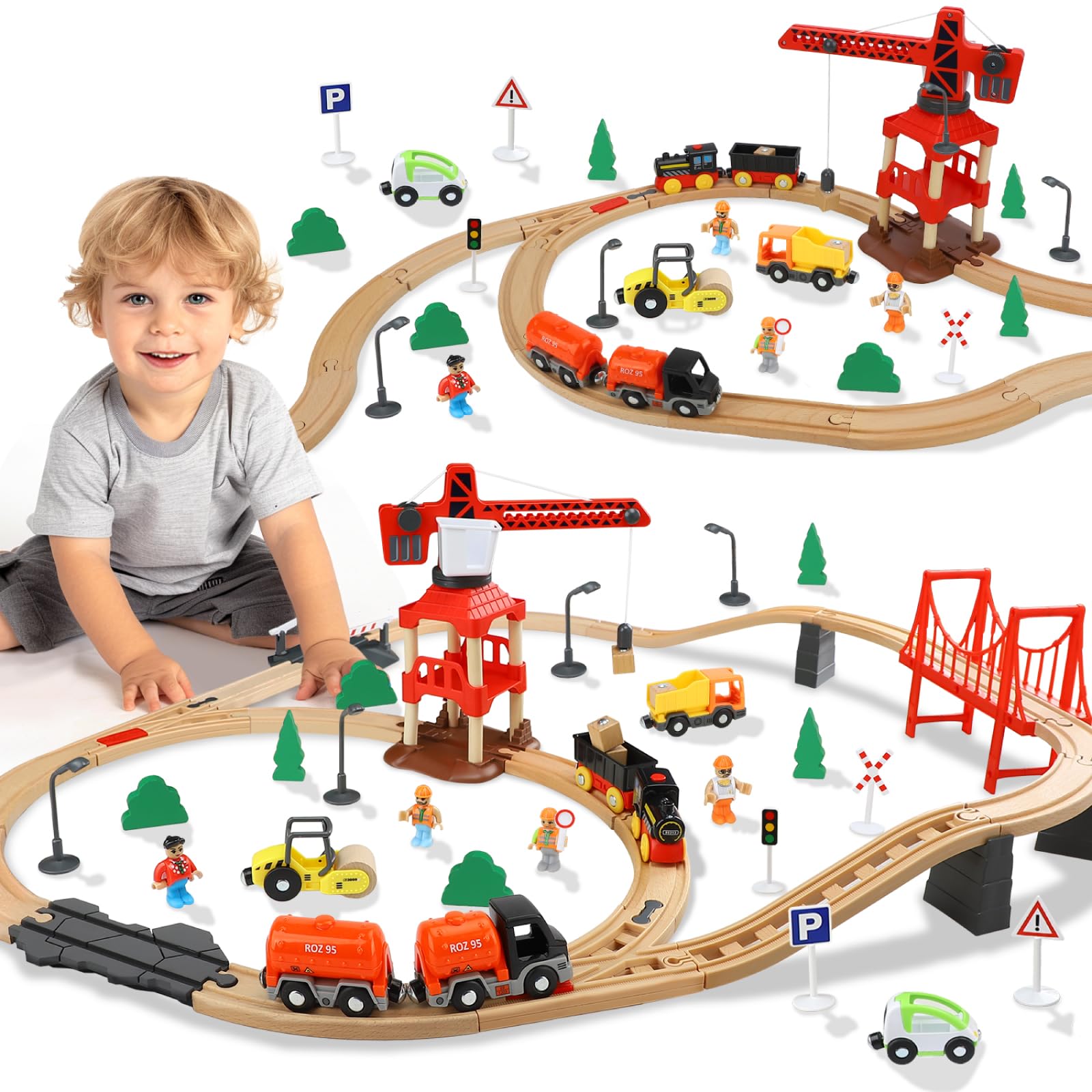 TOY Life 81pcs train set with crane and locomotive inspires imaginative play.