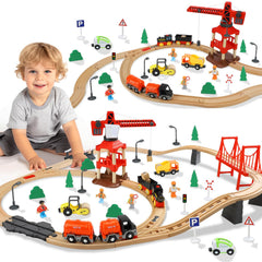 TOY Life 81pcs train set with crane and locomotive inspires imaginative play.