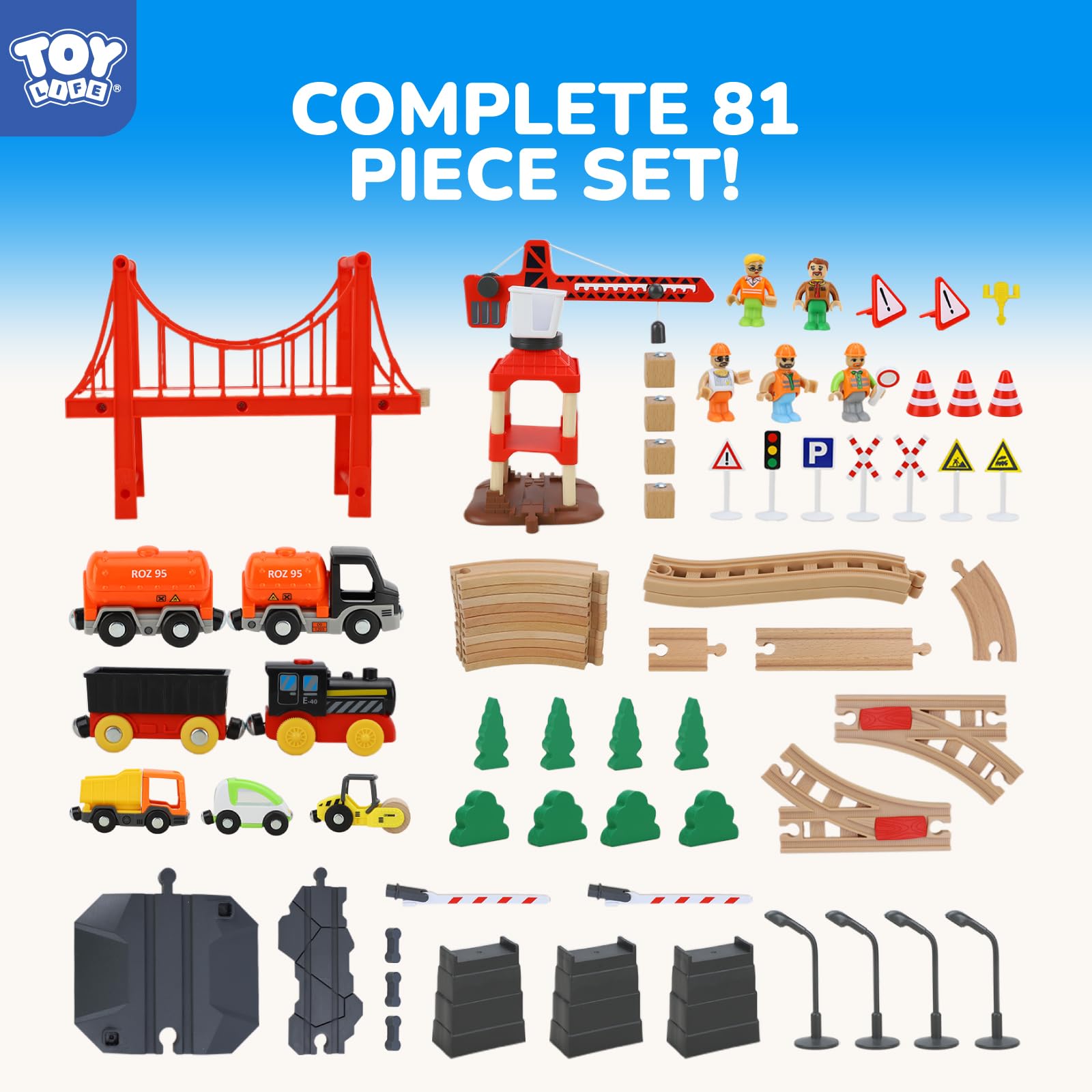 Curved and straight tracks offer versatile layouts for young builders.