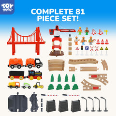 Curved and straight tracks offer versatile layouts for young builders.
