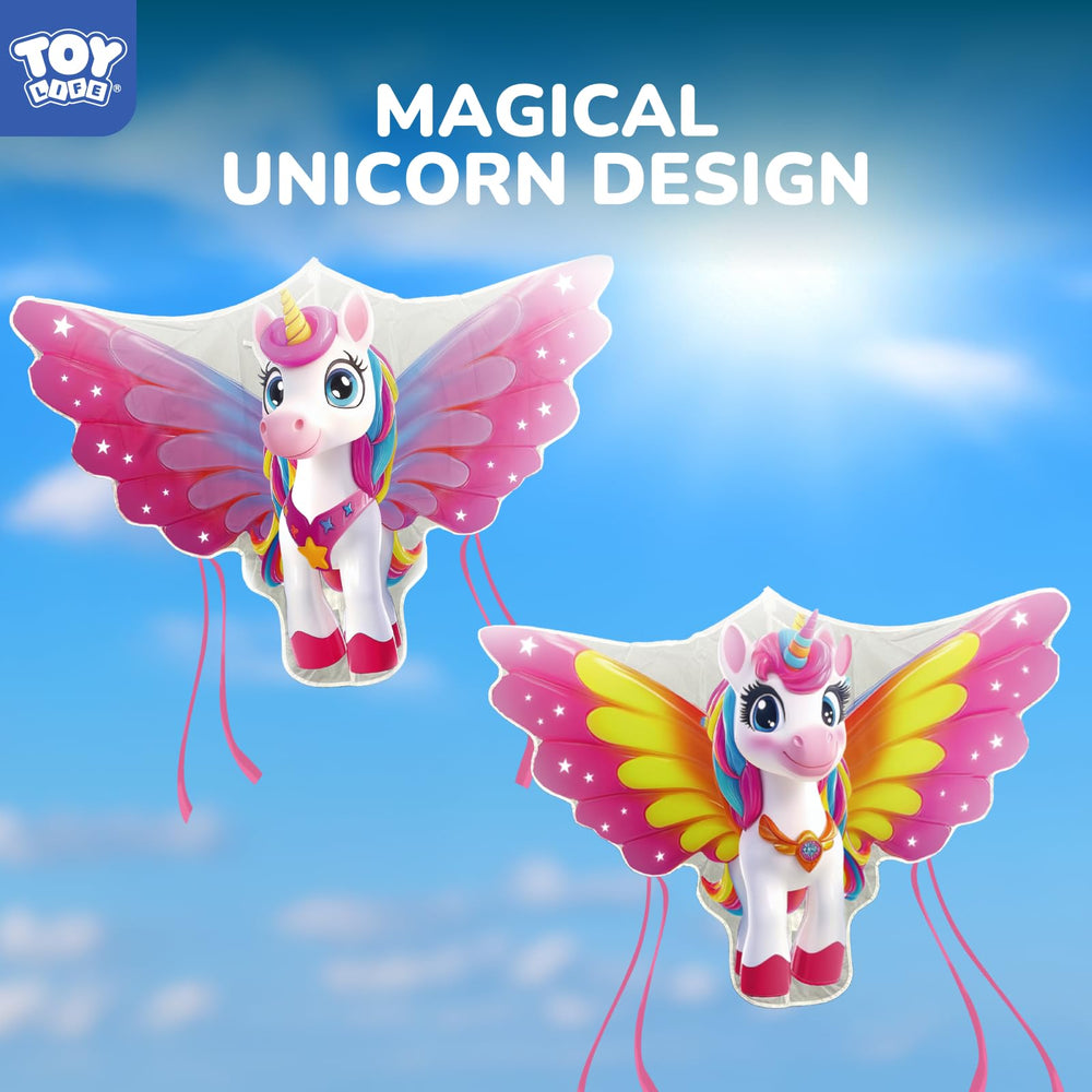 TOY Life unicorn kite in the sky showcasing playful silhouette for outdoor imagination.