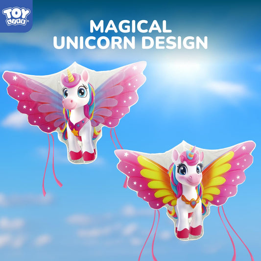 TOY Life unicorn kite in the sky showcasing playful silhouette for outdoor imagination.