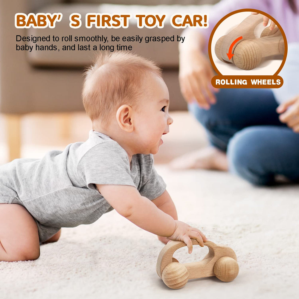 TOY Life teething-friendly wooden car with ultra-smooth edges.