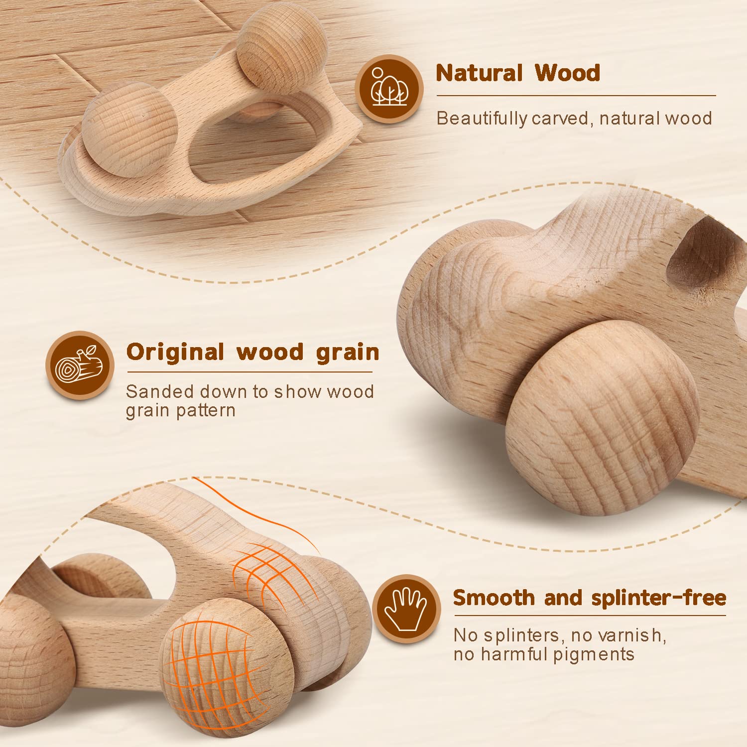 TOY Life wooden teething cars provide natural relief with smooth, splinter-free surfaces.